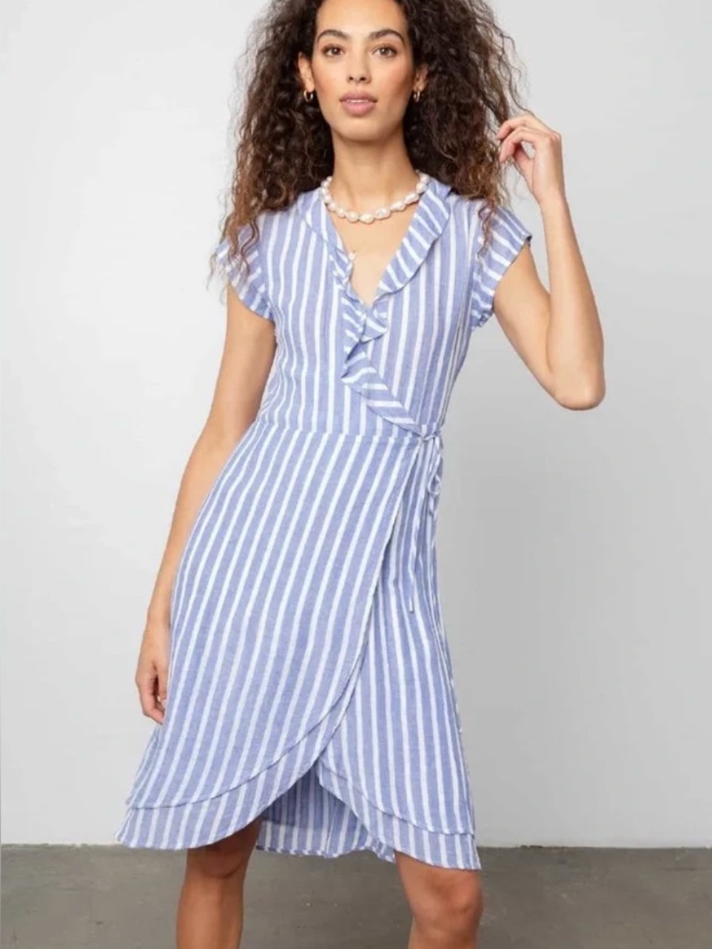Rails Blue and White Striped Wrap Midi Dress
